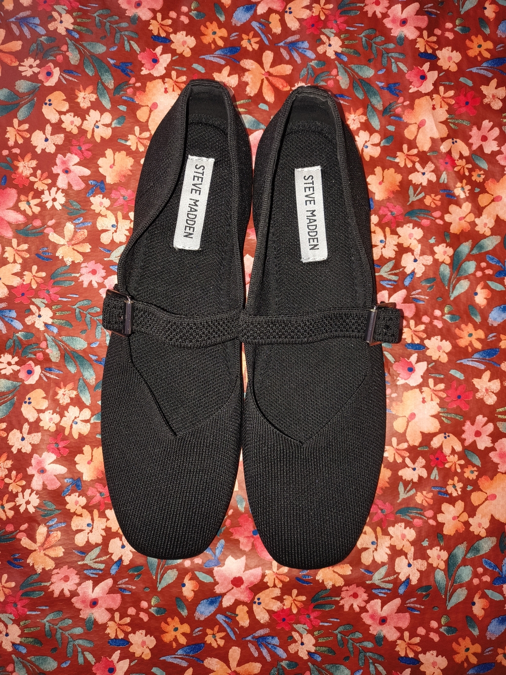 Steve Madden Black Knit Mary Jane-Style Flats with Adjustable Strap